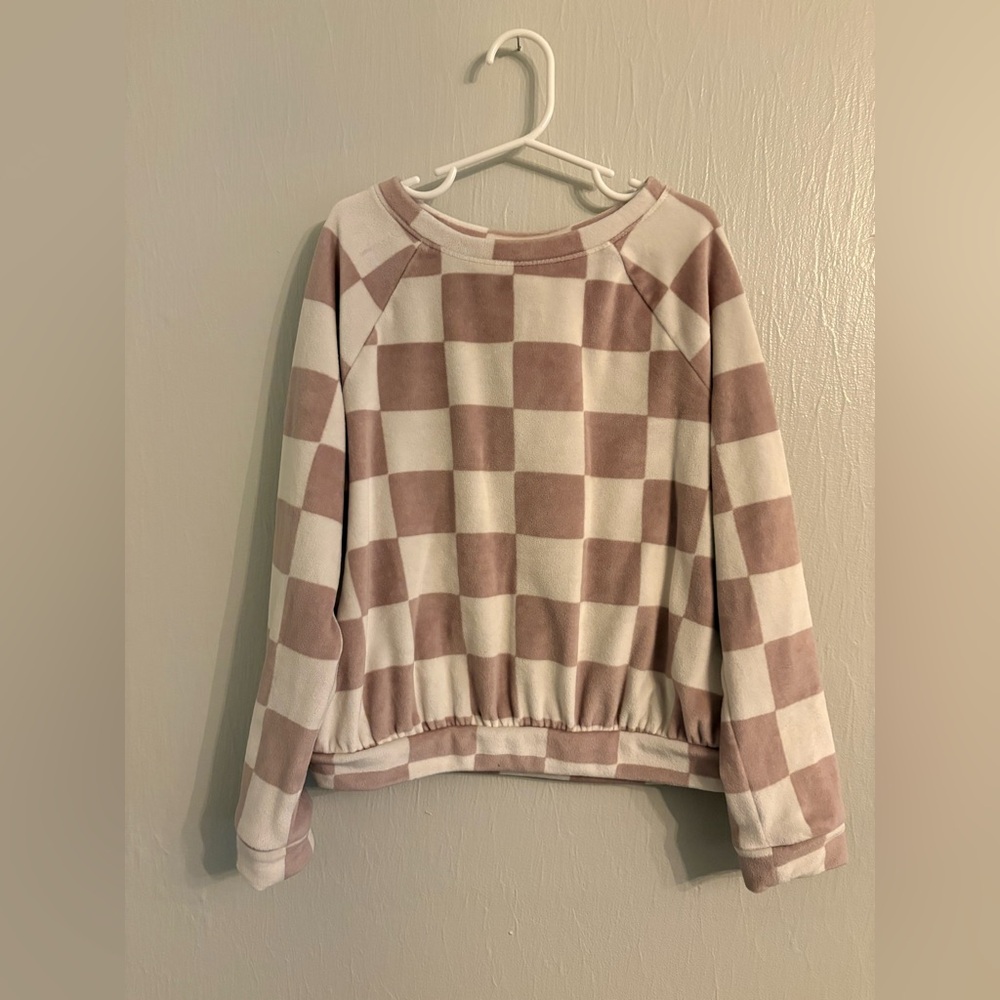 Kids pink and white checkered sweater